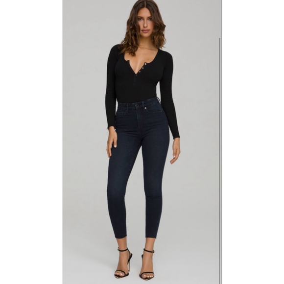 GOOD AMERICAN Denim - GOOD AMERICAN Good Waist Crop Raw Hem Jeans Blue
12